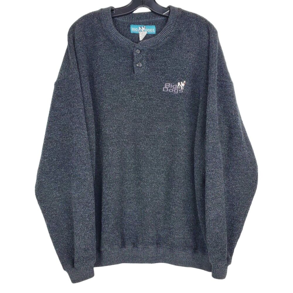Vintage BIG DOGS Sweater Adult Large Gray Embroidered Logo Spell Out Outdoor